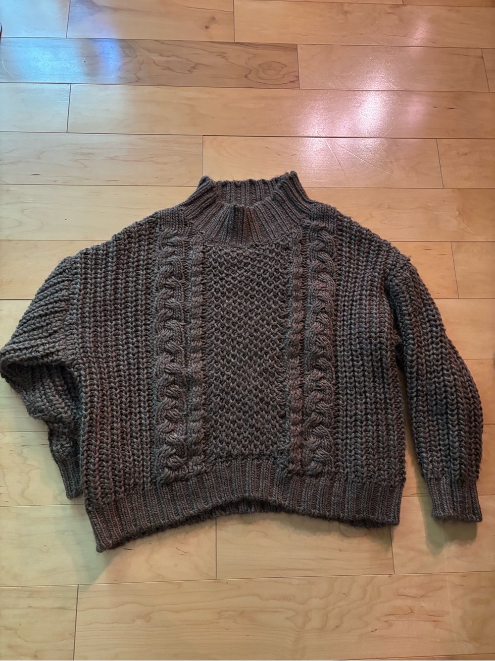 Universal Thread Fisherman chunky oversized Cozy Cable Knit Sweater - Brown XL - Picture 4 of 6